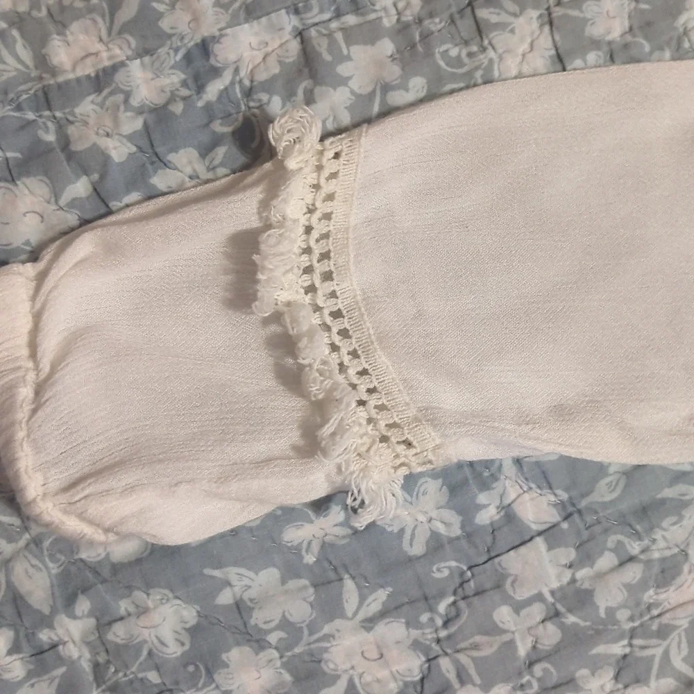 Star Ride Girls 14/16 White Gauze Romper Crochet Lace Trim Tassel 3/4 Sleeve 623